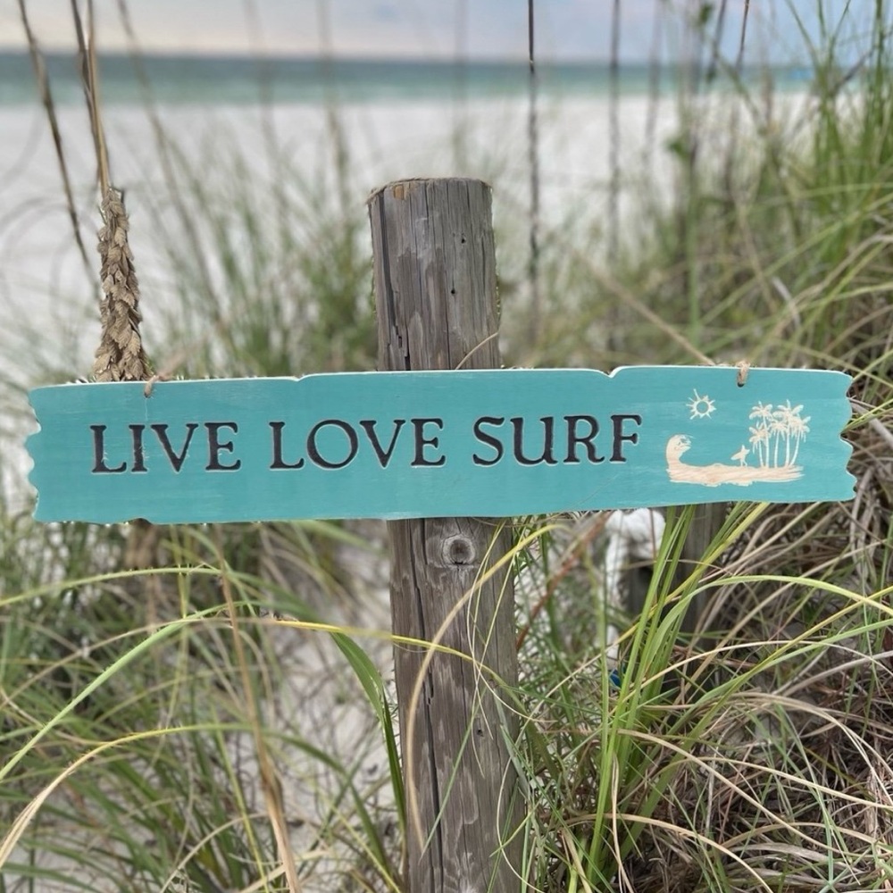 NEW! Large “LIVE LOVE SURF” WOOD ENGRAVED COASTAL NAUTICAL BEACH WALL SIGN DECOR
